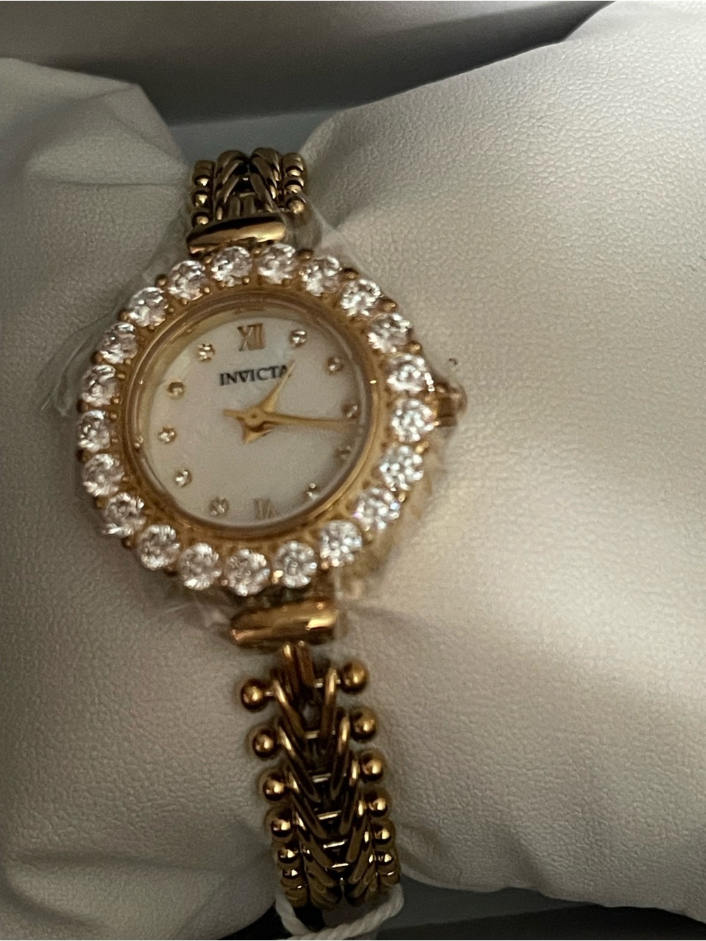 Invicta Women's Gold Crystal Bezel Bracelet Watch with White Dial